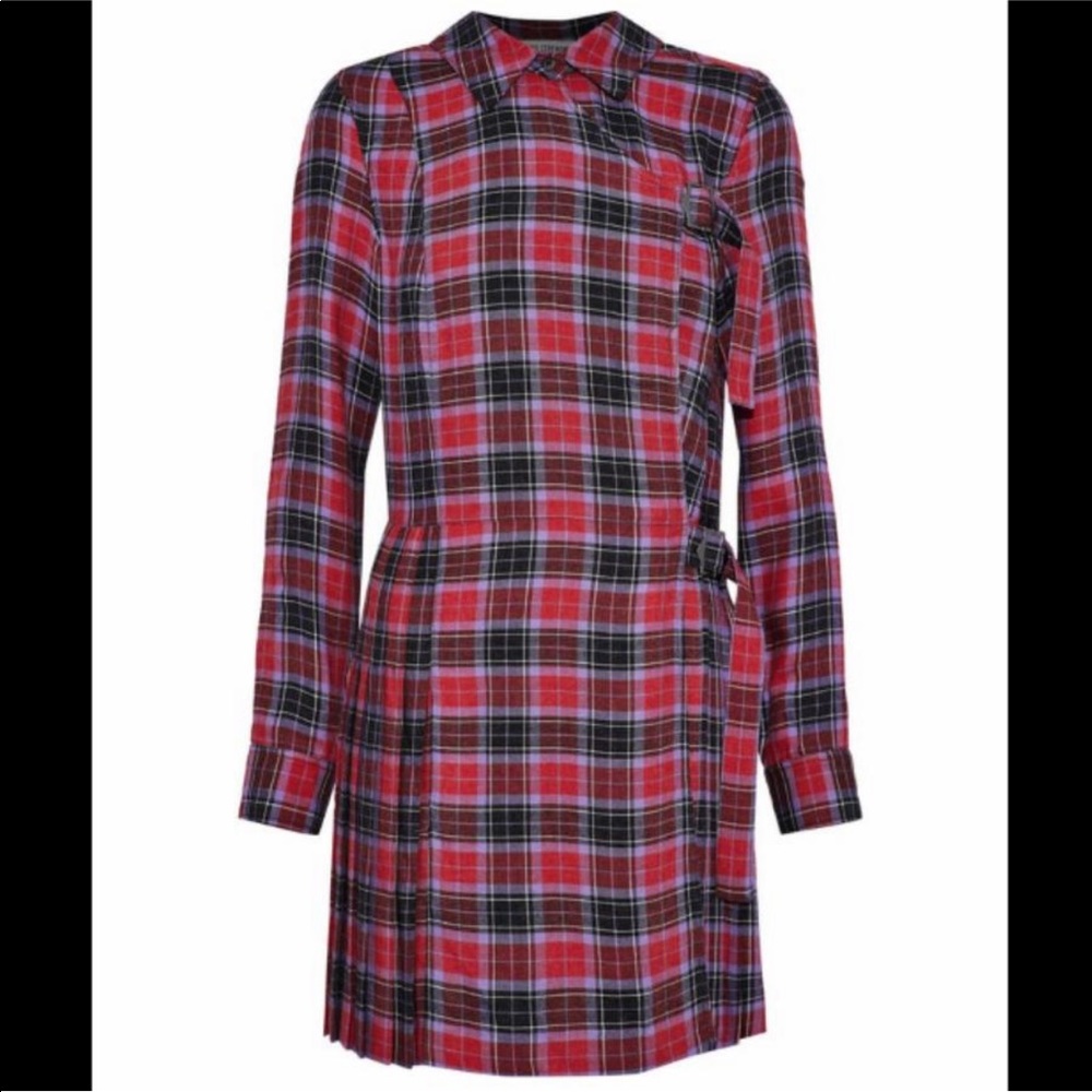 Plaid Flannel Tartan Kilt Wrap Long Sleeve Dress
